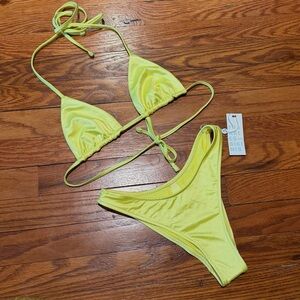 Frankie’s Bikinis Yellow Satin Set NWT